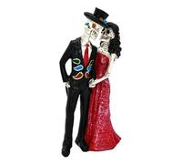 Colcolo Figurine de couple squelette d'Halloween en résine, sculpture « L'amour ne meurt jamais », ornement de table pour bibliothèque, fête, bureau,
