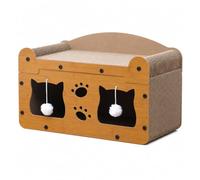 Colcolo Griffoir Colonne à Griffer Robuste Coussin Matelassé Jouets Suspendus Variés Conception Bois Naturel et Carton Épais, Grattoir et nichoir pour Chat, Moyen : 51 × 27 × 30 cm