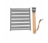Colcolo Grille Saucisse Gril Barbecue Rack Support Rôtissoire Panier Acier Inoxydable avec Poignée Amovible Bois pour Rôtissage Uniforme et Prise en Main, Petit