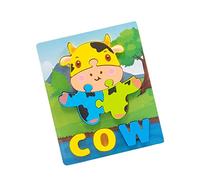 Colcolo Image de dessin animé Puzzles en bois avec lettre Nom Jouet éducatif pour Apprentissage par le jeu Couleurs vives pour enfant de 2 à 6 ans, vache