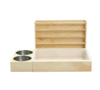 Colcolo Industriel Mangeoire Bois pour Petits UX Distributeur Abreuvoir Râtelier avec Deux Bols INOX Plateau Amovible Organisation des Repas Adapté aux Lapins Rongeurs Maison