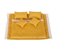 Colcolo literie pour maison poupée à l'échelle 1/12, accessoires, décor réaliste et décoratif, drap-housse, couette et oreillers, Jaune