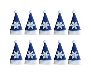 Colcolo Lot de 10 Porte-Couverts de Noël, Chapeau de Père Noël, Petit Sac à Couverts en Peluche, Bouchon de Bouteille de vin pour la Maison, Bleu