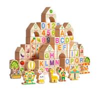 Colcolo Lot de 100 Blocs de Construction en Bois pour l'éducation précoce, Jouets de Construction à Faire soi-même, Apprentissage des Lettres, des, Emballage en Fût