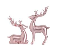 Colcolo Lot de 2 Figurines de Rennes, Sculptures d', Ornements de Table rustiques, Statues de Cerfs Assis et Debout pour fête, Ferme, Bureau, Or Rose