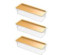 Colcolo Lot de 3 boîtes de rangement transparentes pour spaghettis, polyvalentes et légères, 28 x 10 x 7 cm, avec anneaux de mesure, support pour nouilles, Couvercle Jaune