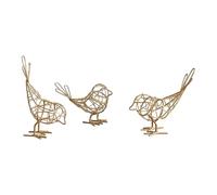 Colcolo Lot de 3 statues d'oiseaux décoratives à poser sur une table, collection d'œuvres d'art, sculptures animales en fer, figurines pour, or