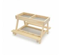 Colcolo Mangeoire pour Volaille Mangeoire Poulet Support Poulins Distributeur Grain Étagère Bois à Deux Niveaux en Bois Non Traité Stable Élevé Compact