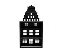 Colcolo Mini Étagère de Présentation Décor Miniature Accessoire Maison Poupée Maquette Trois Niches Ouvertes et Décor Fenêtre Toit en Paliers Convient pour Bureau Bibliothèque Maison, Noir