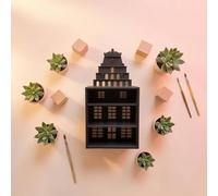 Colcolo Mini Étagère de Présentation Décor Miniature Accessoire Maison Poupée Maquette Trois Niches Ouvertes et Décor Fenêtre Toit en Paliers Convient pour Bureau Bibliothèque Maison, Marron