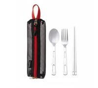 Colcolo Outdoor Dining Utensils Kit Repas Réutilisable en Acier Inoxydable Doté de Cuillère Fourchette et Pochette pour, Noir, Ensemble De Couverts Individuel