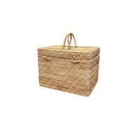 Colcolo Panier de Rangement Coffre Boîte Coffret Coffret Rotin Tressé avec Couvercle et Fermoir à Bascule Détail Céramique Inspiré Porcelaine Adapté au Salon, Large Box 35 25 25