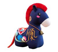 Colcolo Peluche Cheval du Zodiaque Chinois, Mascotte Année du Cheval 2026 en Tissu Doux, Jouet Porte-Bonheur et Décoration Bureaum Cadeau Fête Printemps, Ornement Thématique, Rouge Bleu Foncé 12 cm