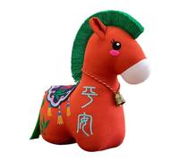Colcolo Peluche Cheval du Zodiaque Chinois, Mascotte Année du Cheval 2026 en Tissu Doux, Jouet Porte-Bonheur et Décoration Bureaum Cadeau Fête Printemps, Ornement Thématique, Vert Foncé Rouge 12 cm