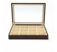 Colcolo Plateau Présentoir Bijoux Boîte Vitrine Organiseur Coffret avec Couvercle Verre et 12 Compartiments en Bois et Microfibre pour Protection sans, 米白色, Douze Compartiments