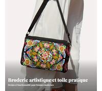 Colcolo Pochette Bandoulière en Tissu Canvas Sac à Épaule Sac Porté Travers Bourse Zippée Brodée Main Légère avec Courroie Réglable et Protection des, Petit+Pivoine+Rouge