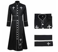 Colcolo Prêtre Robe Ceinture Croix Polyester Bouton Adaptée pour Fêtes à Thème Événements Médiévaux Reconstitution Historique Spectacles Halloween, Noir, L