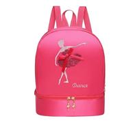 Colcolo Sac de Danse pour Enfants Sac à Dos Compartiment Chaussures Motif Zip Élégant Légèreté Renforcée Convient pour Danse Classe Sortie, Rose Rouge, Danseuse Brodée