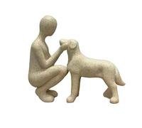 Colcolo Statue d'homme et de chien, figurine d' pour amoureux des chiens, décoration de bureau moderne, sculpture pour cheminée, café, pendaison, Beige