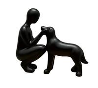 Colcolo Statue d'homme et de chien, figurine d' pour amoureux des chiens, décoration de bureau moderne, sculpture pour cheminée, café, pendaison, Noir
