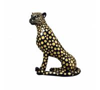 Colcolo Statue Félin Moderne Statuette, Léopard Assis Noir À Taches Dorées sans Plateau, Longueur 54 Cm, Largeur 29 Cm, Hauteur 62 Cm, Noir