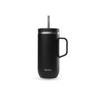 QWETCH - Cold Cup 600ml avec Poignée et Paille - 24h Glacé & 12h Froid - Noir - Gourde Isotherme en Inox, Sans BPA, Tasse Thermos Café