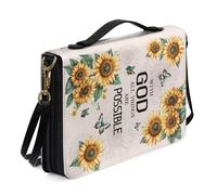 Coldinair Housse de bible en cuir avec tournesol pour femme, avec Dieu toutes choses sont possibles, étui de transport de la Bible, sac fourre-tout, cadeaux chrétiens