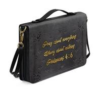 Coldinair Housse de Bible Pray About Everying pour homme et femme, étui de bible en cuir synthétique avec poignée pour femme, sac fourre-tout portable pour la Bible, cadeau chrétien