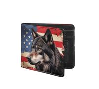 Coldinair Portefeuille en cuir pour garçons et adolescents, portefeuille à deux volets pour enfants et adolescents, Drapeau USA Wolf, Moderne