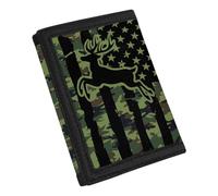 Coldinair Portefeuille en toile imprimée tendance pour adolescents, enfants, garçons et filles, portefeuille fin RFID à trois volets pour voyage, école, Drapeau américain camouflage cerf, One Size