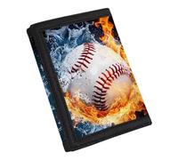 Coldinair Portefeuille en toile imprimée tendance pour adolescents, enfants, garçons et filles, portefeuille fin RFID à trois volets pour voyage, école, Baseball Fire Water, One Size