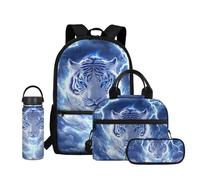 Coldinair Sac à dos pour garçons de 6 à 8 ans, sac d'école léger avec sac à déjeuner, grand sac à livres pour l'école, Éclaircissement du tigre