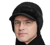 Coldshield Chapeaux tricotés bloquant le trappeur avec doublure en vison - Chapeaux de protection chauds en tricot qui couvrent entièrement la tête et les oreilles pour papa et bien-aimé, logo brodé