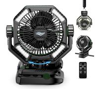 coldSky Ventilateur de camping avec double moteur, 20 000 mAh à clipser avec affichage numérique, 22,9 cm, portable à piles avec lanterne LED, ventilateur de tente pour camping avec télécommande, 5