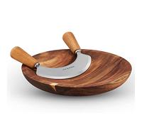 Cole & Mason Ashden Mezzaluna Planche à Découper en Bois d'acacia/Hachoir Coupe Herbes, Lame en Acier Inoxydable, Ne pas laver au lave-vaisselle, Garantie de 2 Ans