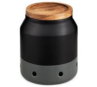 Cole & Mason Elmdon Boîte à Ail en Céramique avec Couvercle Bois, Ventilée | Pot de Conservation à Ail, Céramique/Bois d'Acacia, Noir/Gris, Rangement et Organisation de Cuisine, Garantie de 2 Ans