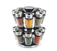 Cole & Mason H121808 Cambridge Carrousel à Épices et Herbes, Porte-épices en Pots de Verre 16, Rotatif 360°, Rangement épices, Pots à épices, Acier inoxydable/Verre, Épices/Herbes Incluses