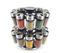 Cole & Mason H121809 Cambridge Carrousel à Épices et Herbes, Porte-épices en Pots de Verre 20, Rotatif 360°, Rangement épices, Pots à épices, Acier inoxydable/Verre, Épices/Herbes Incluses,