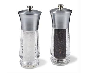 Cole & Mason H321913 Exford Nickel Brossé Moulins Sel et Poivre | Precision+/Mouture Réglable | Nickel/Acrylique | 160mm | Coffret Cadeau | Comprend 2 x Moulins | Garantie à Vie Du Mécanisme