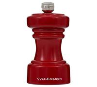 Cole & Mason Hoxton Moulin à sel rouge brillant, mécanisme en céramique non corrosif, moulin à sel compact avec broyage réglable, bois de hêtre, 104 mm, moulin à assaisonnement, mécanisme garanti à