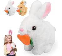 COLEESON Jouet Lapin Interactif, Cadeaux de Pâques Enfants, Lapin rebondissant, Lapin Doudou Petit Peut Marcher et Parler, Jouet en Peluche électronique pour Enfants (Brown (Blanc)