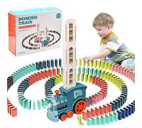 COLEESON Train de Dominos, Train de Dominos Automatique avec 100 Blocs de Dominos, Jouets de Construction Et d'Empilage pour Garçons Et Filles de 3 4 5 6 Et 7 Ans (120PCS)