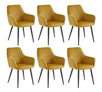 Colenis® - Beverly - Jaune Ocre - Lot de 6 - Chaise de Salle à Manger Moderne Chaise de Cuisine en Velours et métal