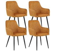 Colenis Beverly Lot de 4 Chaises de Salle à Manger en Velours Couleur Miel, Chaises Rembourrées avec Dossier, Accoudoirs et Pieds en Métal Noir, pour Cuisine, Salon, Bureau