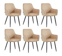 Colenis Beverly Lot de 6 Chaises de Salle à Manger en Microfibre Couleur Sable avec Dossier et Accoudoirs, Rembourrées, Pieds en Métal Noir