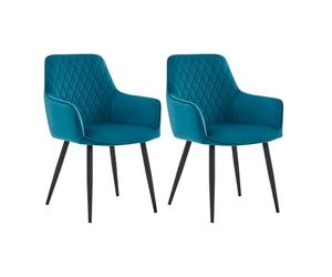 Colenis Chaises de Salle à Manger Beverly, Lot de 2, Velours, Couleur Petrol, Chaises avec Accoudoirs, Pieds en Métal Stables, Chaise Cuisine, Chambre ou Salon