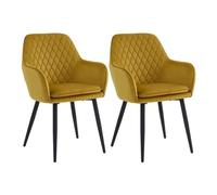 Colenis® - Laura Chaise de Salle à Manger - Lot de 2 - Jaune Ocre - Velours - Design - Chaise de Cuisine - Assise rembourrée en - Pieds en métal