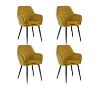 Colenis® - Laura Chaise de Salle à Manger - Lot de 4 - Jaune Ocre - Velours - Design - Chaise de Cuisine - Assise rembourrée en - Pieds en métal