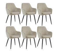 Colenis® - Laura Chaise de Salle à Manger - Lot de 6 - Beige - Velours - Design - Chaise de Cuisine - Assise rembourrée en - Pieds en métal