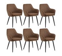 Colenis® - Laura Chaise de Salle à Manger - Lot de 6 - Cognac - Microfibre - Design - Chaise de Cuisine - Assise rembourrée en - Pieds en métal